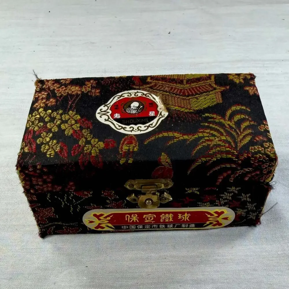 Vintage SHOUXING Chinese Iron Meditation Chime Balls with Decorative Box